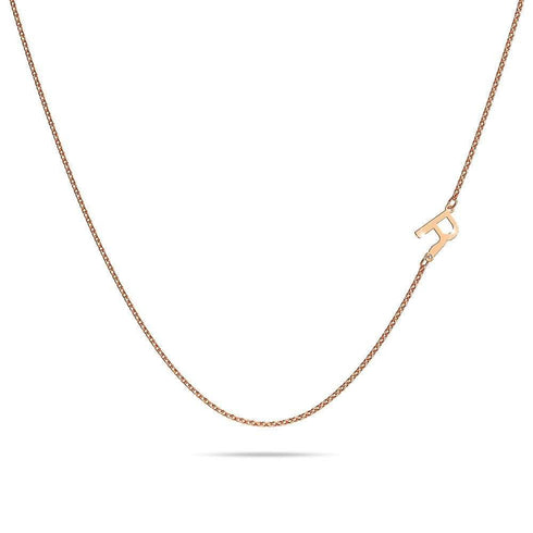 Bold Alphabet Letter Initial Charm Necklace in Rose Gold Tone